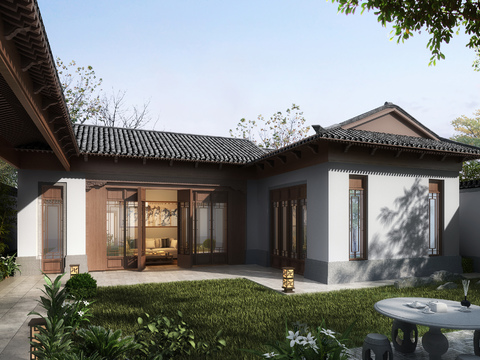  新中式古建庭院3d模型 