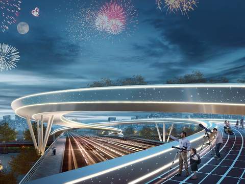  现代烟花星空天桥景观psd 