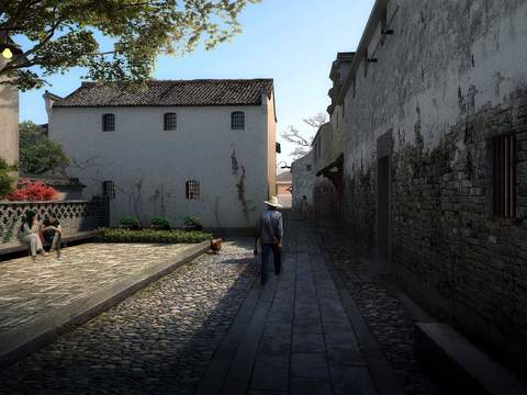  新中式农村道路桥梁psd 