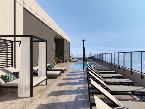  现代顶楼露台泳池3d模型 