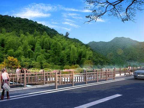  观景栈道 河流围栏psd 