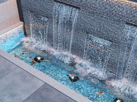  景观小品 流水景墙 喷泉水池 瀑布3d模型 