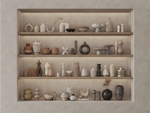  侘寂风陶瓷器皿  陶土罐子3d模型 