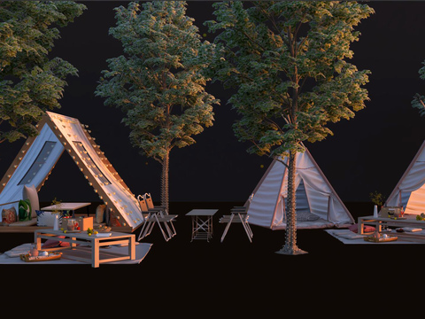  户外帐篷 露营地3d模型 