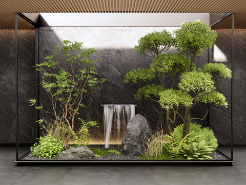  室内景观 植物造景  跌水景墙3d模型 