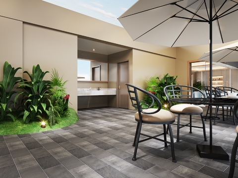  现代阳台 露台 屋顶花园3d模型 