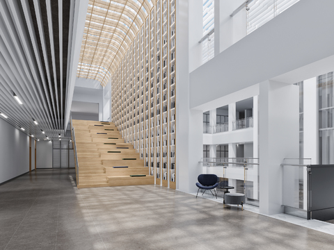  现代图书馆 阅览室3d模型 