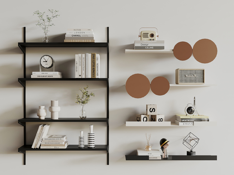  现代家居壁柜吊柜3d模型下载 书架装饰品储物架简约设计 