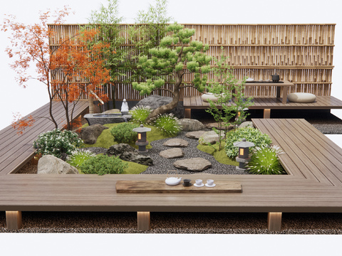  庭院小品 枯山水 植物堆3d模型 
