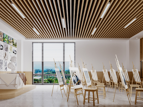  现代画室 画廊 美术室3d模型 