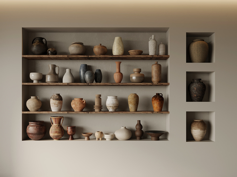  侘寂陶罐 陶瓷 花瓶 器皿3d模型 