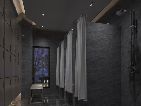  新中式洗浴中心 淋浴间3d模型 