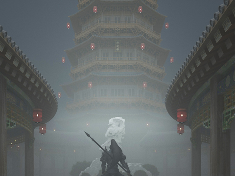  新中式古建 释迦塔 宝塔 夜景3d模型 