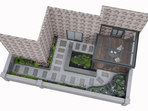  现代庭院景观3d模型 