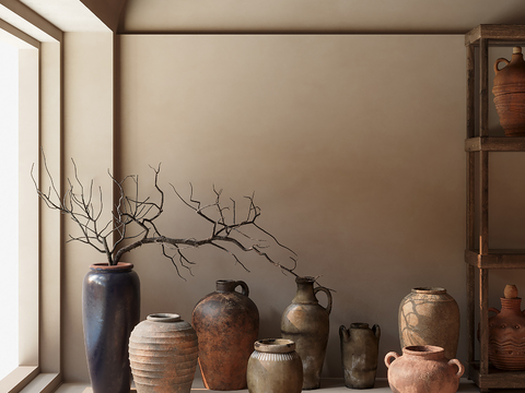  侘寂罐子 陶罐 土罐3d模型 