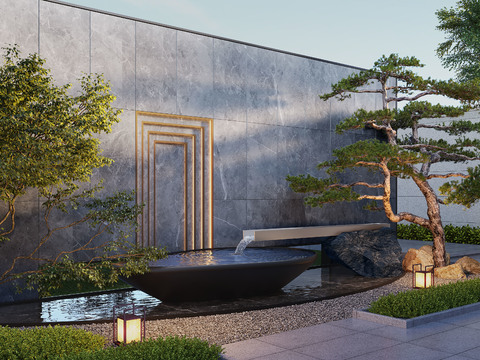  庭院水景 流水 水钵 喷泉3d模型 