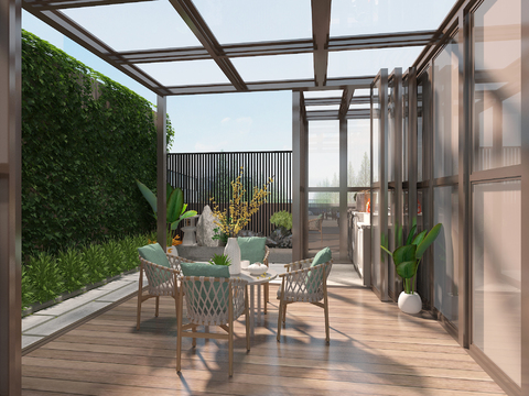  玻璃阳光房 天台3d模型 