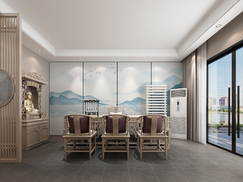  新中式书法室 培训中心3d模型 