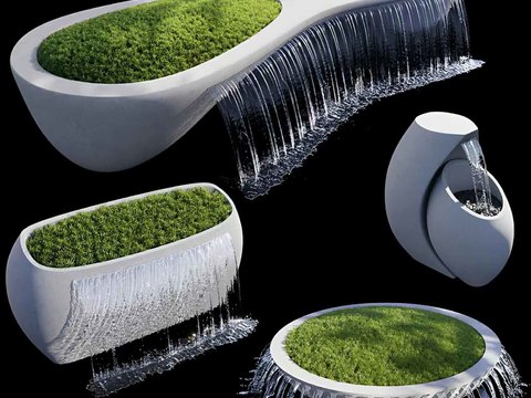  瀑布 喷泉景观3d模型 