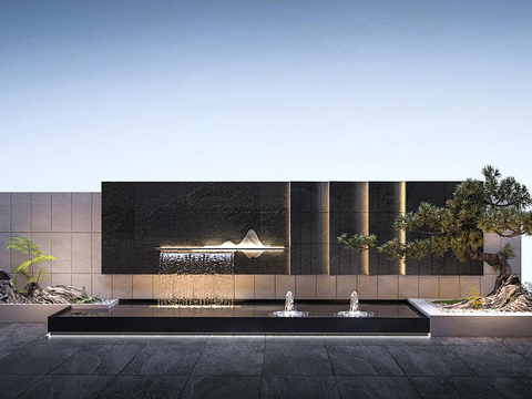  喷泉小品 叠水景墙3d模型 