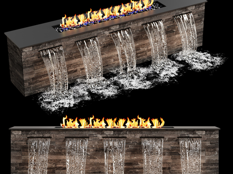  瀑布喷泉 流水景观3d模型 