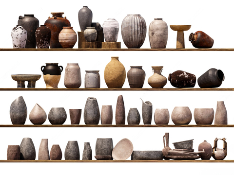  现代陶罐  器皿摆件3d模型 