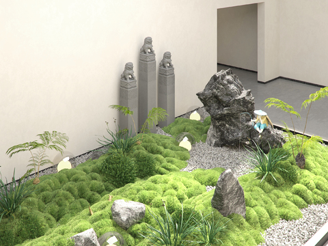  室内景观 苔癣造景 假山绿植3d模型 