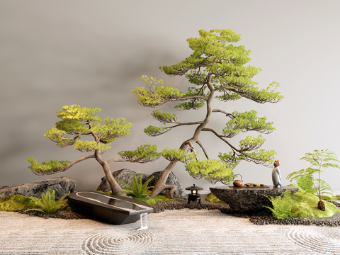  景观小品 松树造景 流水台3d模型 