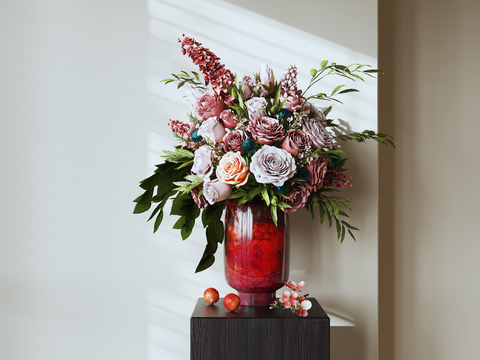 新中式花瓶 花艺 插花 鲜花3d模型