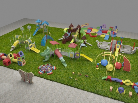  游乐器材 滑滑梯 海洋池 积木房子3d模型 