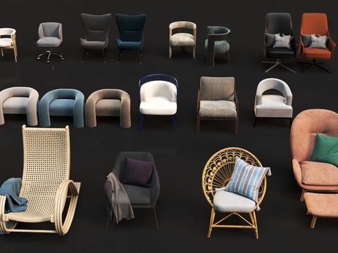  现代经典极简休闲椅3d模型下载 多材质家具设计参考 室内装饰网格合集 