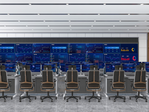  现代监控室 指挥室3d模型 