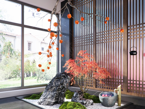  室内造景 柿子树 红枫小品3d模型 