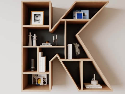  字母K装饰书架3d模型下载 现代极简风格家居装饰 多功能展示柜组合 