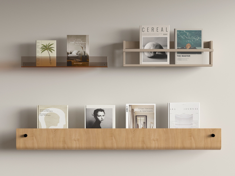  现代简约壁挂书架3d模型下载 木质吊柜杂志架 家居设计装饰收纳架 