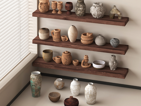  侘寂风陶罐 土碗 瓷器 陶艺 罐子3d模型 