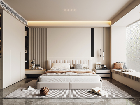 奶油风卧室 主卧 主人房3d模型