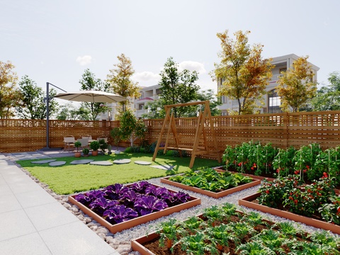  别墅庭院 花园 菜园3d模型 