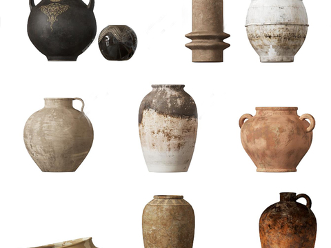  侘寂陶瓷 陶罐 花瓶 器皿3d模型 