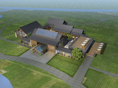  新中式四合院 鸟瞰规划3d模型 