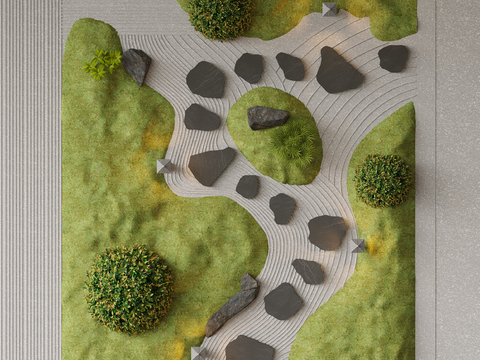  现代景观汀步 园林铺地3d模型 