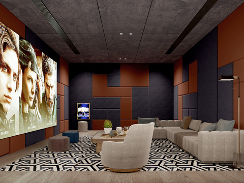  现代视听室 影音室3d模型 