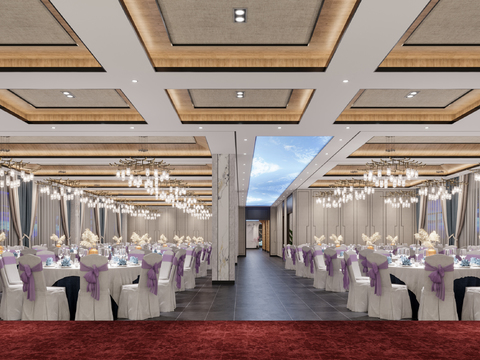  新中式酒店宴会厅3d模型 