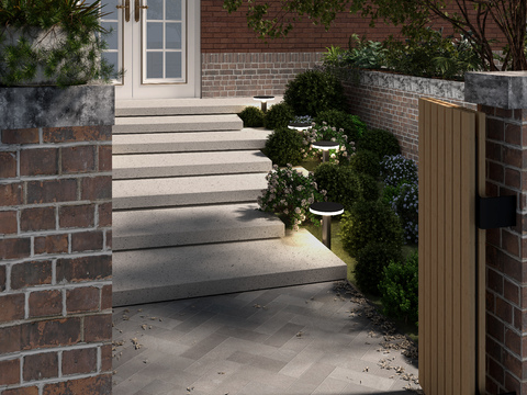  现代别墅入户 庭院花园3d模型 