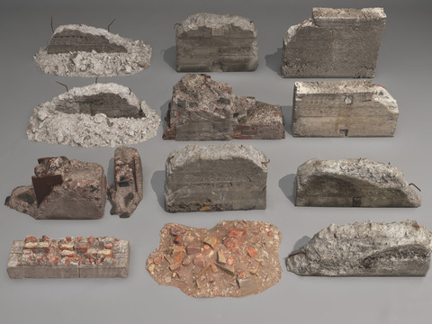  破损砖墙 石砖3d模型 