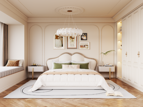 奶油风卧室 主卧 主人房3d模型