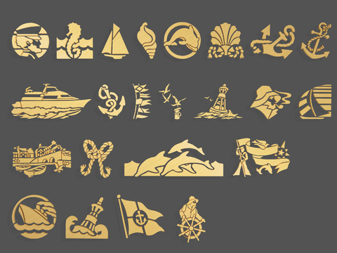  航海海洋图标3d模型 