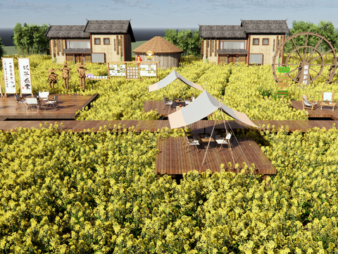  油菜花露营地 乡村公园3d模型 