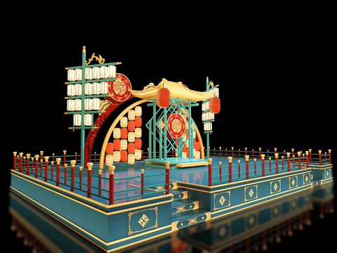  国风演绎舞台 国潮舞台3d模型 