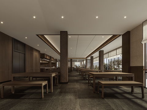  新中式酒店餐厅 自助餐厅3d模型 